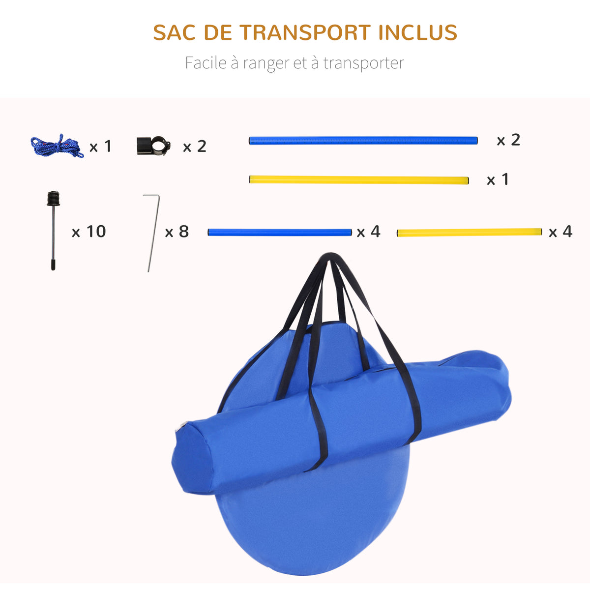 Agility sport pour chiens équipement complet obstacle, tunnel, slalom, zone repos + sac de transport bleu jaune