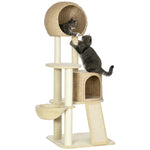Arbre à chats griffoir sisal naturel 2 niches plateforme hamac peluche jacinthe d'eau - 60 x 60 x 150 cm beige
