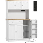 Buffet haut cuisine, armoire de cuisine, station de charge, 6 portes, plan de travail, porte-épices, 100x40x173cm, blanc