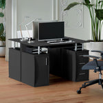 Bureau d'ordinateur, bureau informatique 120 x 55 cm avec plateau pour clavier, 3 tiroirs, pour chambre, domicile, noir