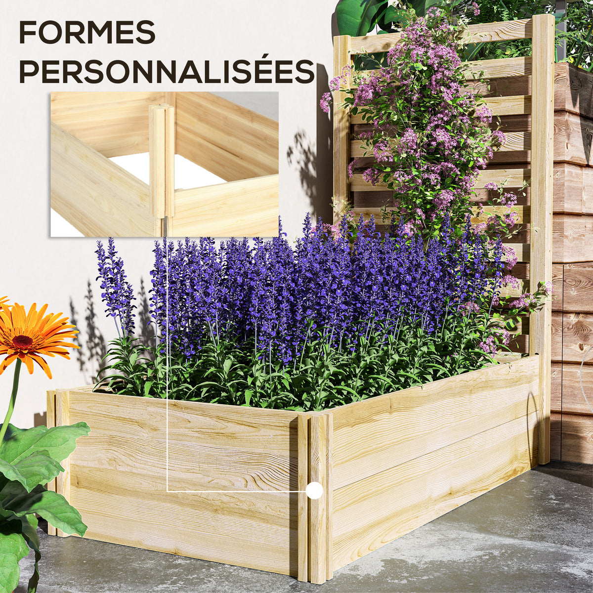 Jardinière avec treillis bac à fleurs jardinière de jardin dim. 115L x 60l x 110H cm effet bois naturel