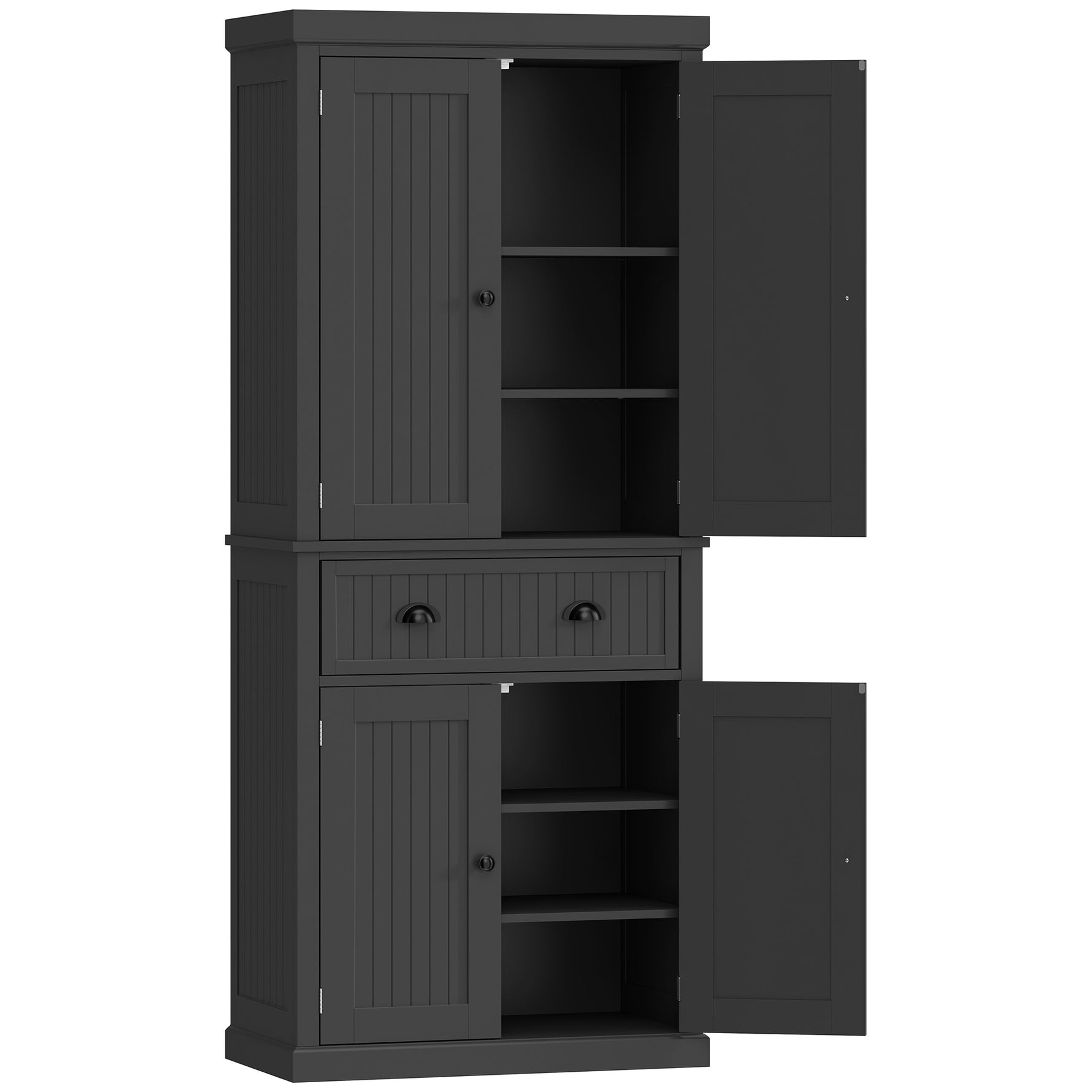 Buffet haut cuisine, armoire de cuisine avec 4 portes, tiroir et étagères réglables, 76,2 x 40,2 x 183 cm, noir