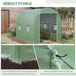 Serre de Jardin Tunnel Surface Sol 6 m² 3L x 2l x 2,10H m châssis Tubulaire renforcé Porte zippée 4 fenêtres enroulables cadre en métal Vert