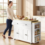 îlot central cuisine avec plateau extensible, desserte de cuisine sur roulettes avec 2 tiroirs, 4 portes, blanc