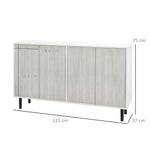 Aparador de cocina mueble de almacenaje 2 armarios con estantes ajustables, 121 x 37 x 75 cm, blanco y aspecto de madera gris