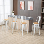 Lot de 4 tabourets de bar industriel avec dossier repose-pied hauteur assise 76 cm métal crème