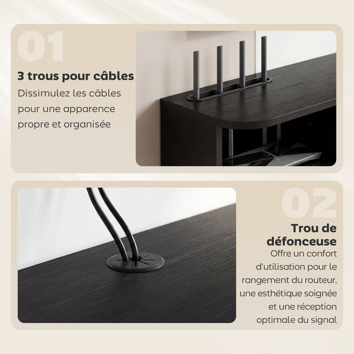 Meuble TV Suspendu 120 cm, Meuble télé jusqu'à 50 Pouces, Porte Rabattable, 2 Étagères Ouvertes et Passe-câbles, Noir