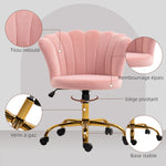 Chaise bureau en velours, chaise coiffeuse avec dossier en pétale, hauteur réglable, 69 x 64 x 80-90 cm, rose