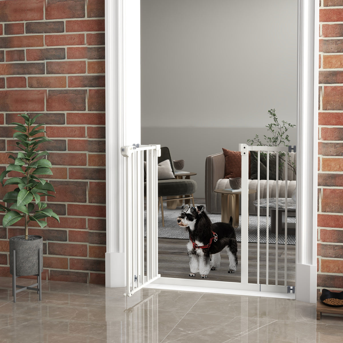 Cancelletto di sicurezza per animali, chiusura automatica, sistema a doppia chiusura, senza foratura, 1 estensione, bianco