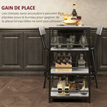 Ensemble table de bar avec 2 tabourets et étagères de rangement pour salle à manger, cuisine, gris et noir