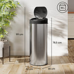 Poubelle de cuisine automatique 55 L en acier inoxydable, couvercle à fermeture en douceur, 32 x 30 x 78,5 cm, argent