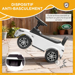 Porteur enfants voiture sous licence Land Rover, véhicule à pousser, klaxon, sons de moteur, rangement sous siège, blanc
