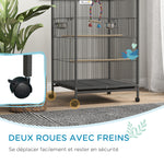 Cage oiseau sur pied cage sur roulettes avec balançoire, perchoirs et plateau coulissant 48 x 46 x 78 cm en acier noir