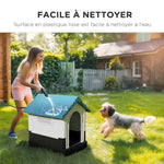 Niche pour chien chenil à l'extérieur pour chiens de petite et moyenne taille 64,5 x 57 x 66 cm blanc et bleu