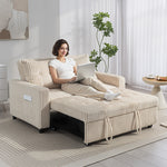 Canapé convertible 2 places canapé-lit en velours côtelé 157x190cm dossier réglable poches latérales et 2 coussins crème