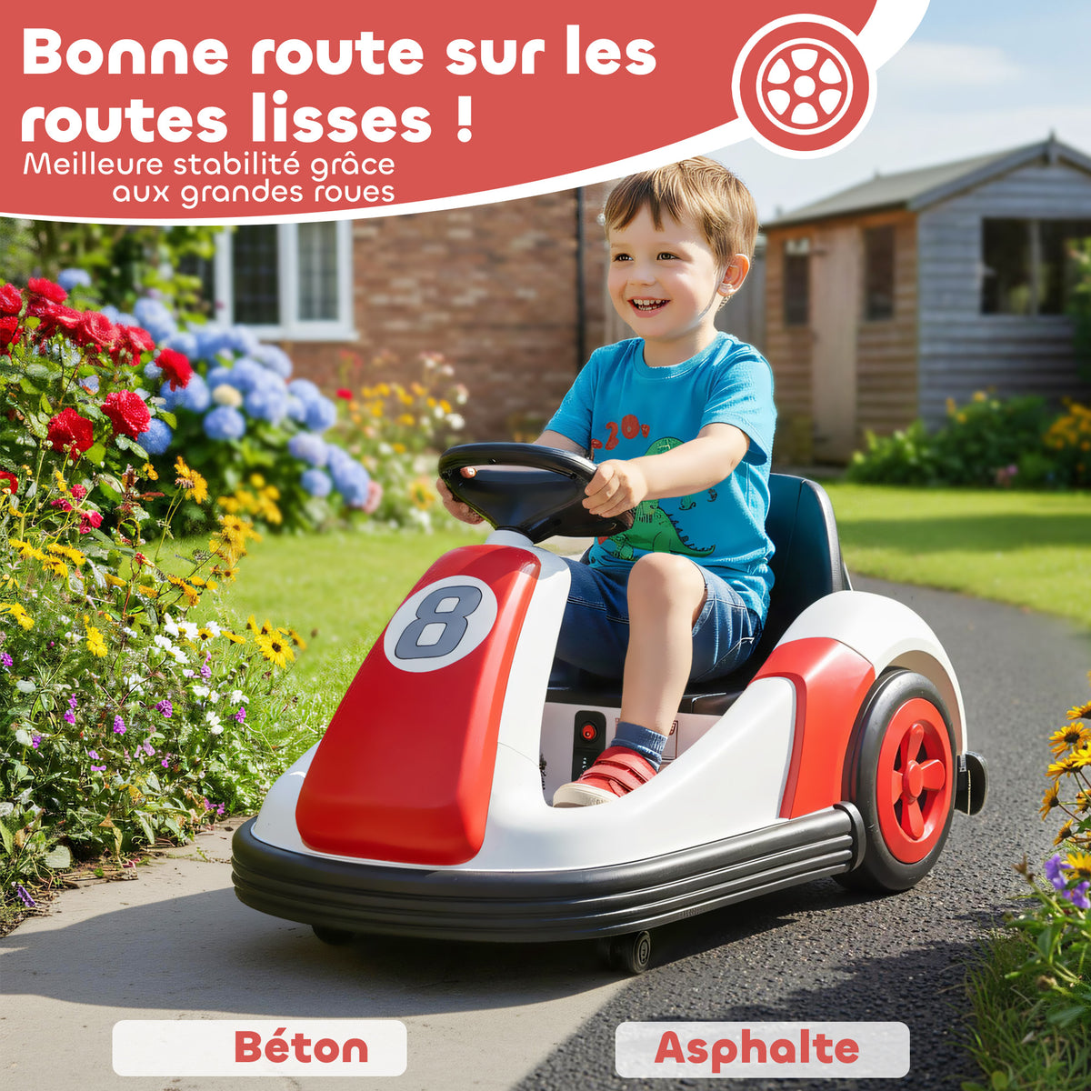 Auto-tamponneuse enfant 6V, rotation à 360°, voiture tamponneuse électrique enfant avec double moteur, musique et klaxon