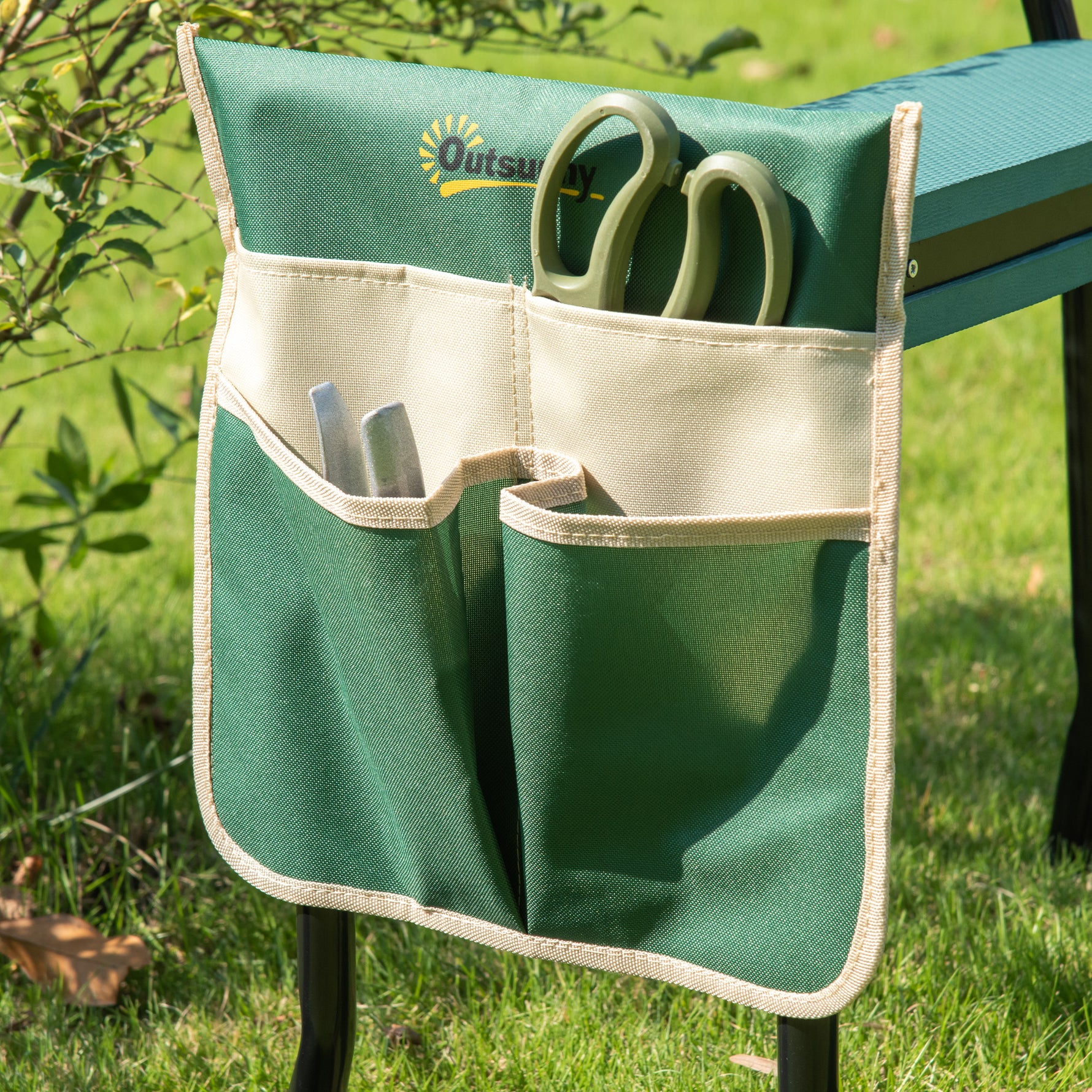 Tabouret de Jardin Pliable agenouilloir de Jardin siège Jardinage avec Coussin Pochette Rangement Outils Vert
