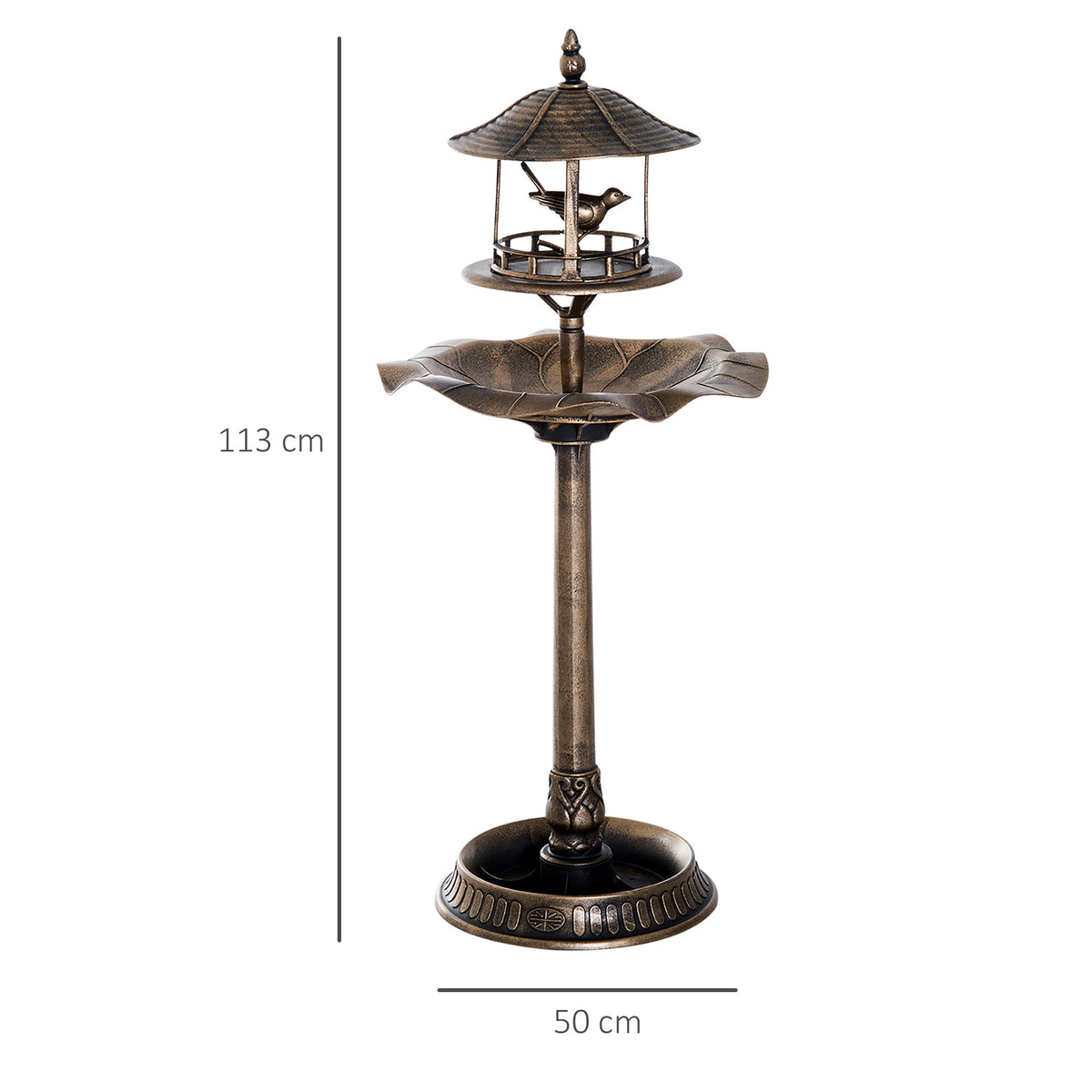 Bain d'oiseaux Abreuvoir pour Oiseaux jardinière 3 en 1 dim. Ø 50 x 113H cm polypropylène bronze antique
