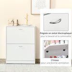 Armoire à Chaussures Meuble à Chaussures dim. 60L x 24l x 80H cm 2 Portes abattantes Blanc