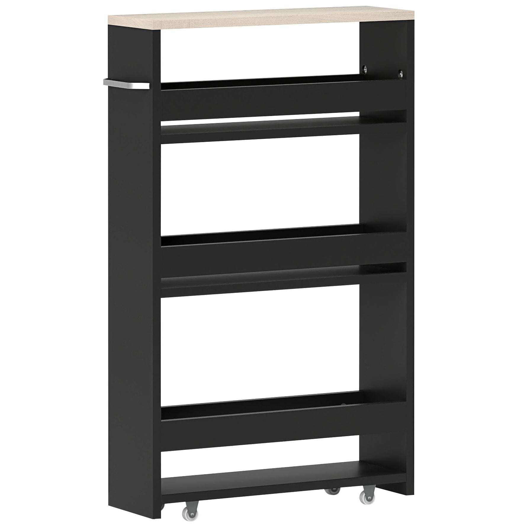 Chariot de rangement à 3 niveaux chariot de stockage étagère sur roulettes avec poignée - 48 x 15 x 80 cm noir