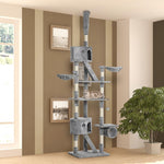 Floor-to-ceiling cat tree, height-adjustable cat tower from 240-260 cm with multiple levels, light gray