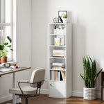 Bibliothèque meuble de rangement 6 niveaux avec 3 étagères réglables et placard, style moderne 40 x 30 x 156 cm blanc