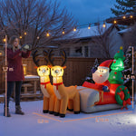Père Noël gonflable de 2,1 m sur traîneau avec deux rennes, décoration de Noël gonflable avec lumières LED intégrées