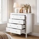 Commode à 5 tiroirs, meuble de rangement, avec poignées, glissières métalliques,  en bois, 79l x 39,5P x 80,5H cm, blanc
