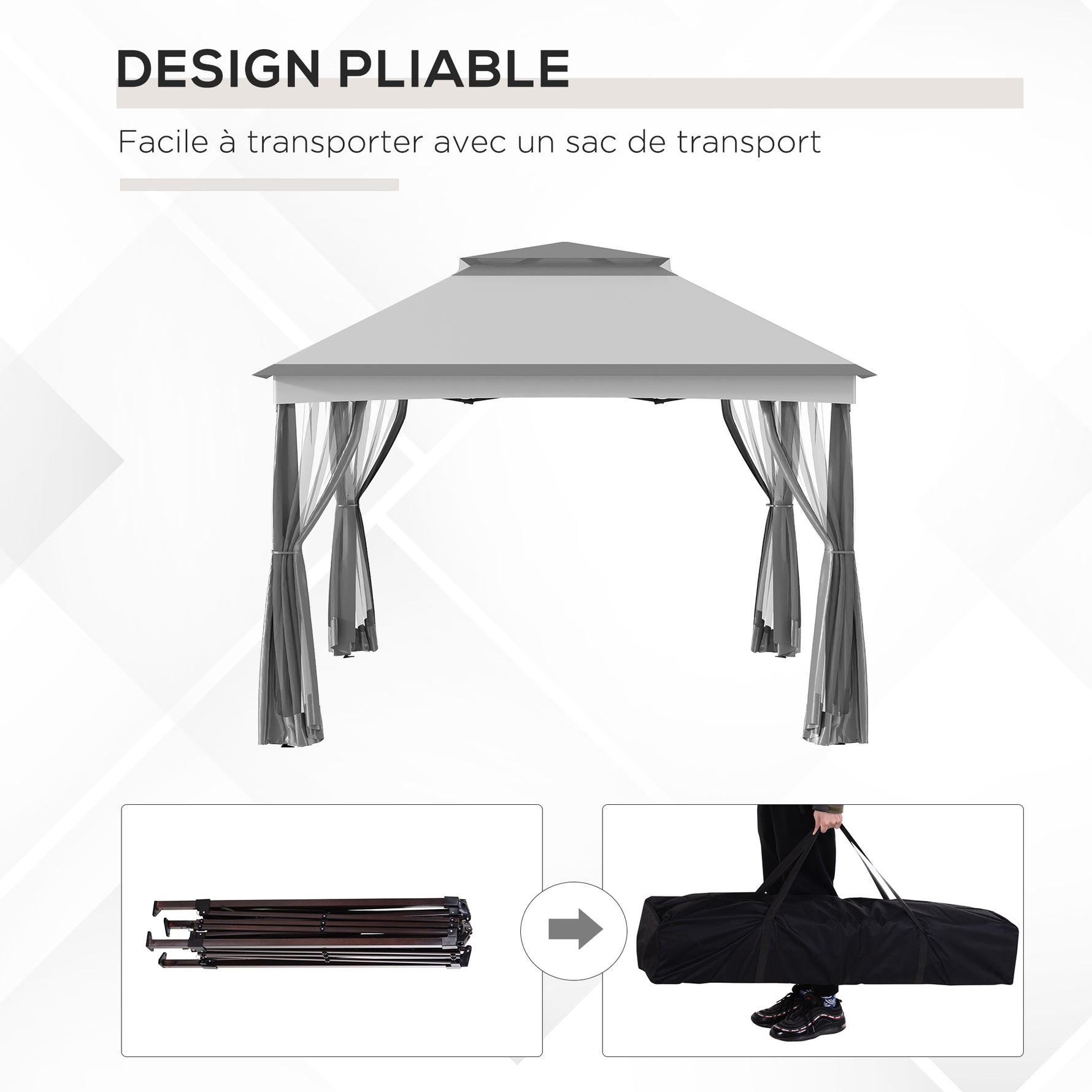 Tonnelle Barnum de Jardin Pop-up Pliant Acier Polyester imperméabilisé Anti UV moustiquaires + Sac de Transport