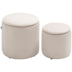 Lot de 2 poufs tabourets repose-pieds coffre de rangement en tissu aspect velours côtelé Ø40 cm et Ø30 cm, crème