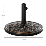 Pied de parasol rond base de lestage Ø 48 x 34H cm ciment HDPE motif fleurs de lys poids net 13 Kg noir doré
