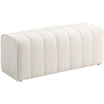Banc bout de lit, banquette rembourrée, style moderne, ottoman en tissu aspect lin, 110 x 40 x 44 cm, crème