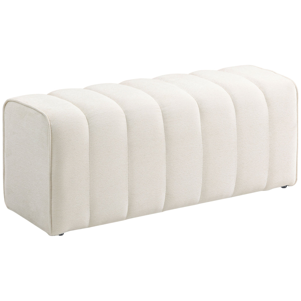Banc bout de lit, banquette rembourrée, style moderne, ottoman en tissu aspect lin, 110 x 40 x 44 cm, crème