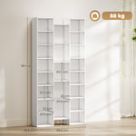 Bibliothèque, étagère à livres, étagère de rangement, 21 compartiments et 10 étagères réglables, 89,5x23,5x181cm, blanc