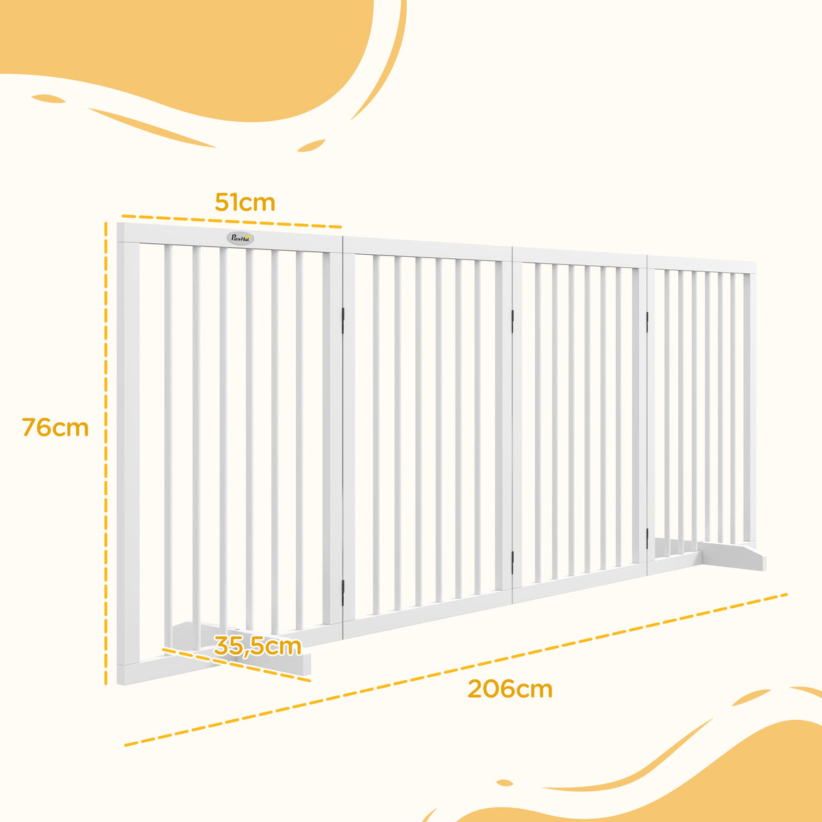 Barrière de sécurité modulable pliable pour animaux de compagnie avec pied de support, bois massif, 206 x 35,5 x 76 cm