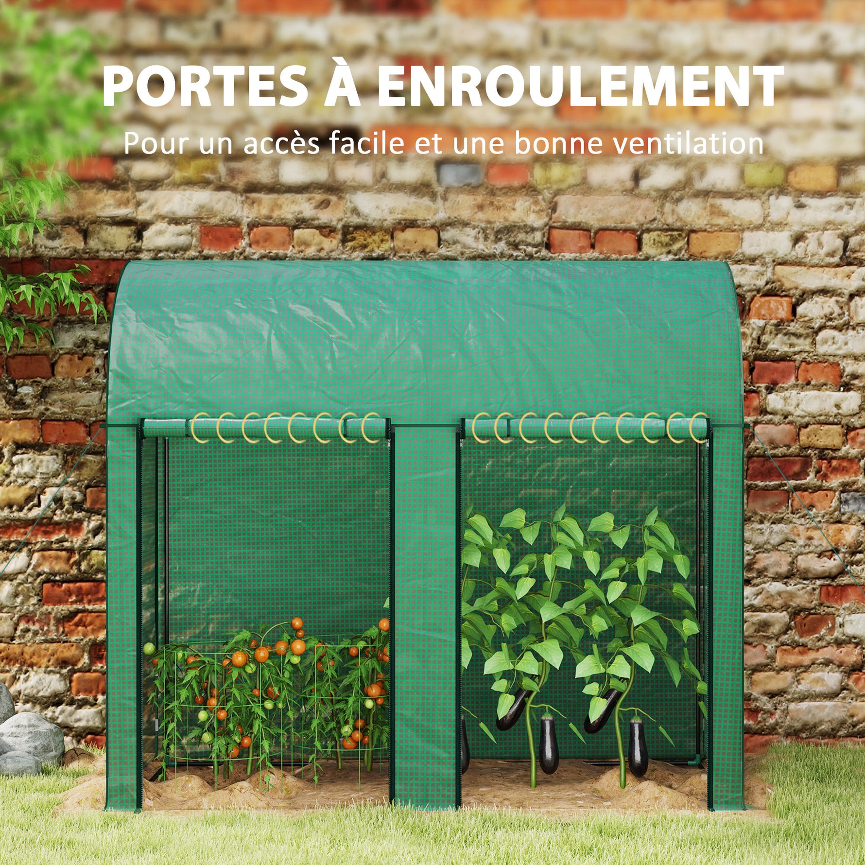 Serre de jardin 2 m² serre à tomates 2 portes zippées enroulables acier PE haute densité anti-UV 2 x 1 x 1,78 m vert