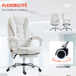 Fauteuil de bureau direction massant chauffant hauteur réglable dossier inclinable toile de lin blanc