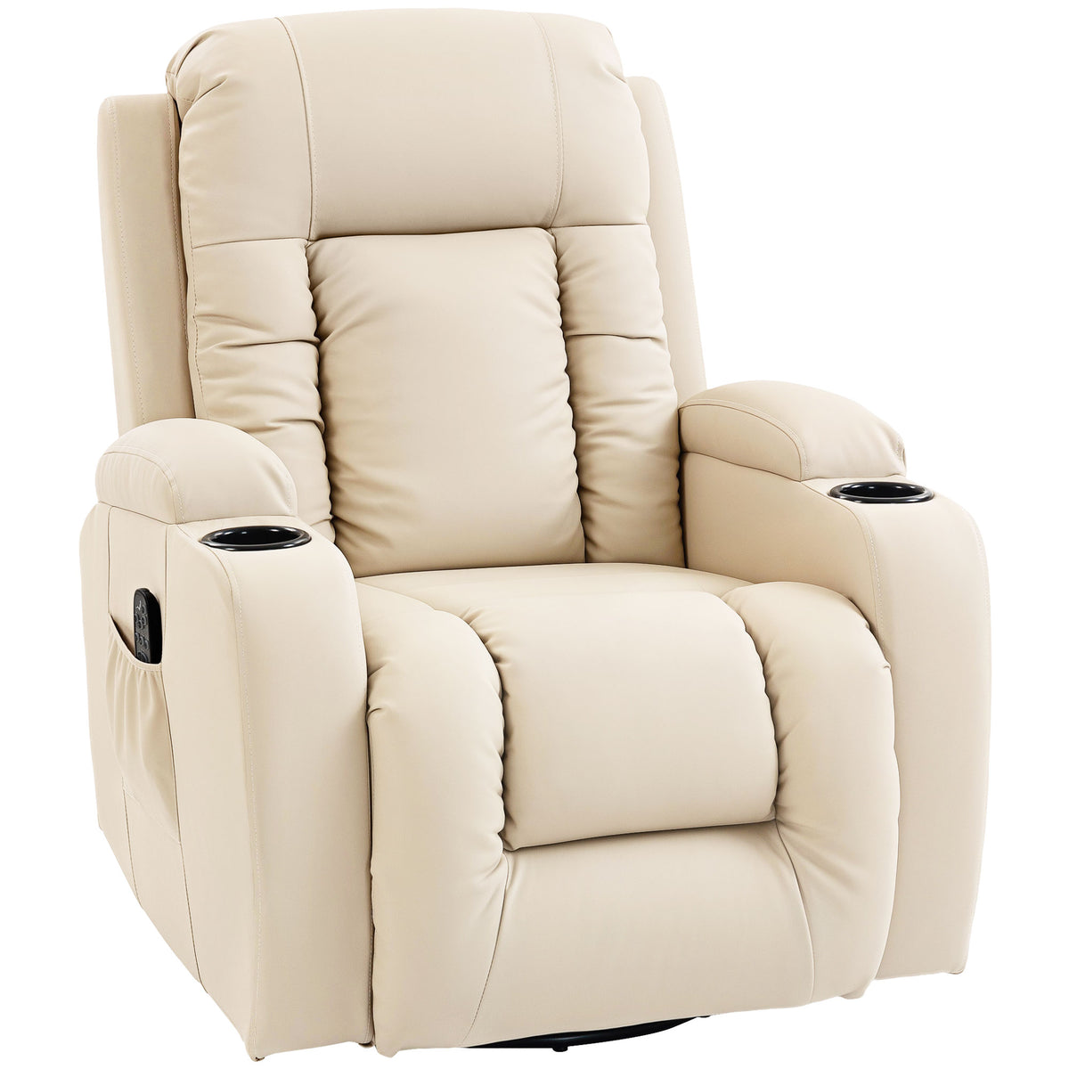 Fauteuil inclinable de massage et chauffage, fauteuil de relaxation, dossier réglable, pivotant 360°, 82x99x103cm, crème