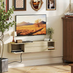 Meuble TV suspendu meuble télé pour téléviseur 50 pouces tiroir étagères passe-câbles 120x24x22,4cm effet bois naturel