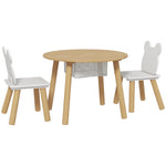 Ensemble 1 table ronde, 2 chaises pour enfant 3 pièces, dossier en forme d'ours, activités, bricolage, repas, 3-6 ans