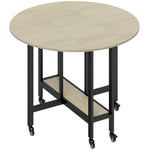 Table à Manger Pliante sur Roulettes, Table de Cuisine pour 4 Personnes, Étagère Intégrée, 100 x 100 x 75 cm, Naturel