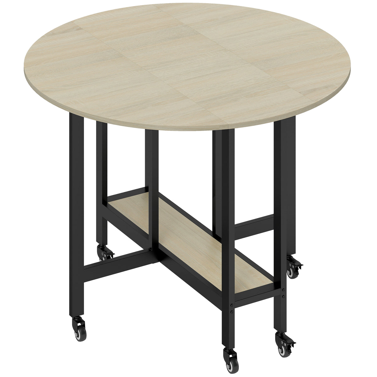 Table à Manger Pliante sur Roulettes, Table de Cuisine pour 4 Personnes, Étagère Intégrée, 100 x 100 x 75 cm, Naturel
