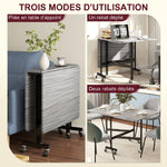 Table à Manger Pliante sur Roulettes pour 4-6 Personnes 120 cm, Roues avec Freins, 2 Abattants, Style Industriel, Gris