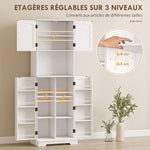 Buffet haut cuisine armoire de cuisine, 4 portes plan de travail 8 porte-épices étagères réglables 60x40x181,5cm blanc