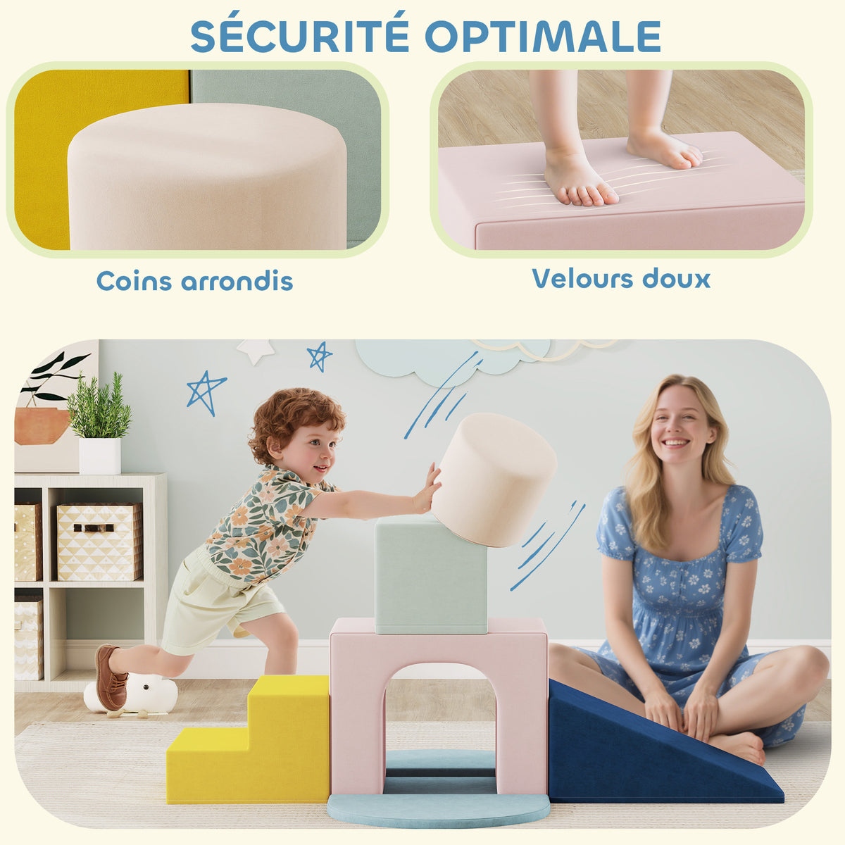 Parcours motricité bébé jouet d'escalade modulable 8 pièces housse lavable en velours 51 x 40 x 40 cm multicolore