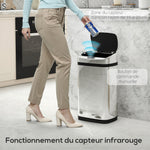 Poubelle de cuisine automatique 30L acier inoxydable, poubelle à capteur de mouvement avec couvercle, 33x25x58cm, argent