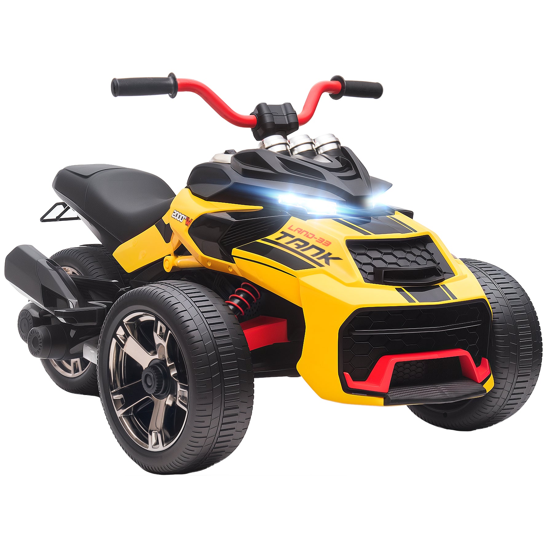 Quad électrique enfants voiture électrique enfants 12V 3 roues 2 moteurs lecteur MP3, klaxon, 2 vitesses 3-5 km/h jaune