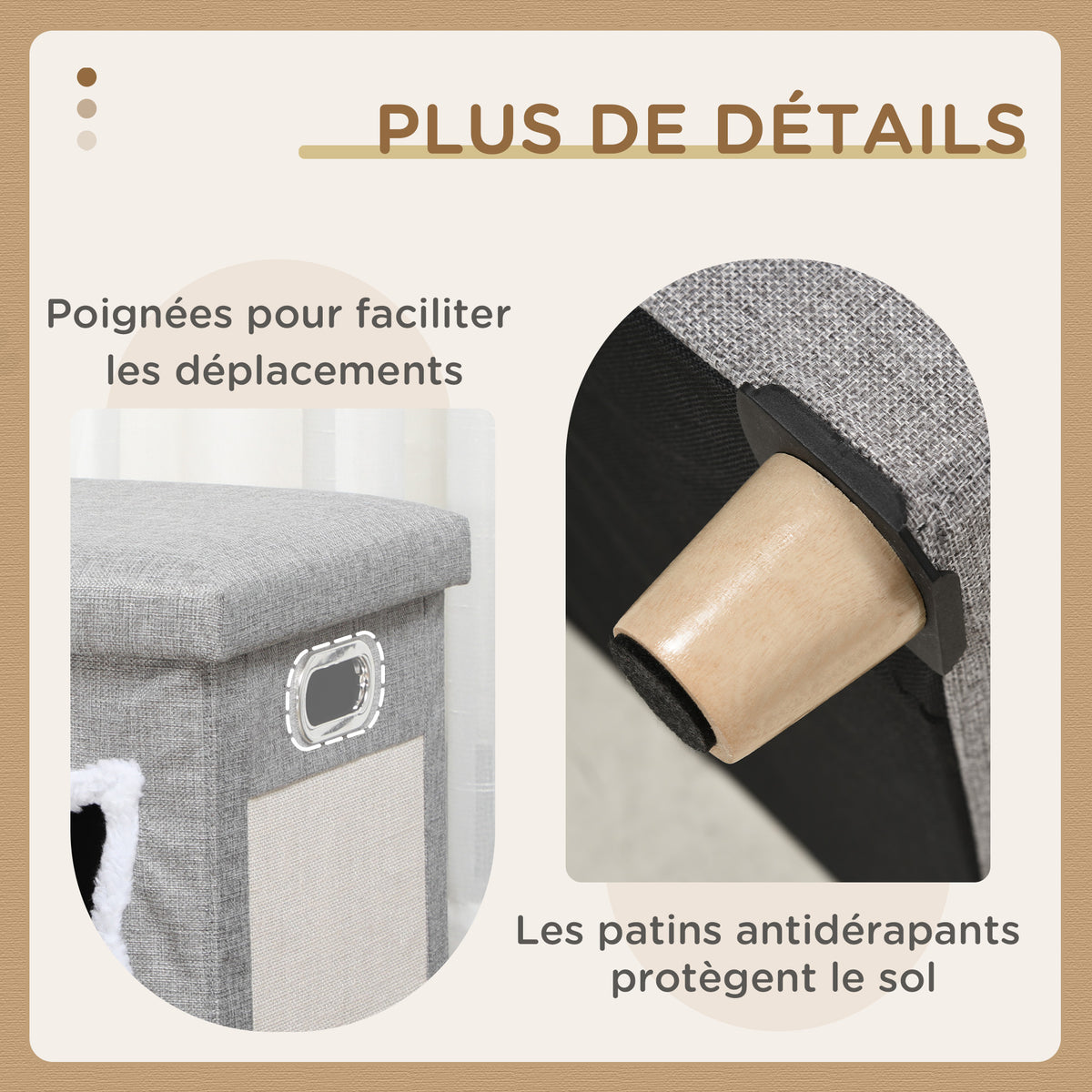 2-in-1 overdekte kattenmand voor binnen, houten poten, uitneembaar en wasbaar kussen, speelbal, 35,5x35,5x42,5cm, grijs