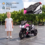Moto électrique enfants 3 roues 6 V, voiture électrique enfants 3 à 5 ans, effets lumineux et sonores, 86x42x52cm, rose