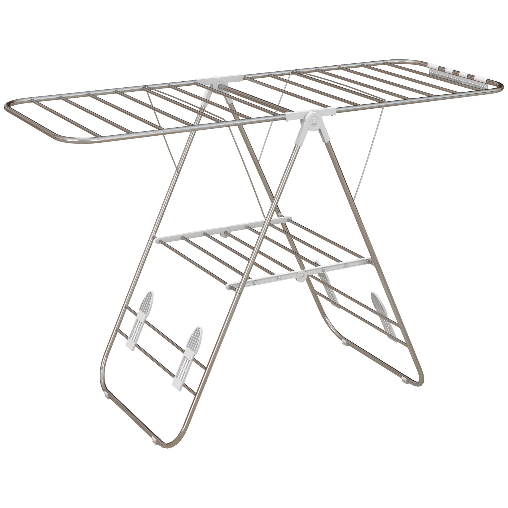 Séchoir à linge sur pieds pliable étendoir 2 niveaux ajustables dim. 148L x 60,5l x 98H cm